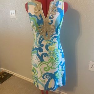 Lilly Pulitzer shift dress with gold trim